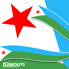 Djibouti flag with ribbon and bold text to commemorate Djibouti Independence Day on 27 June