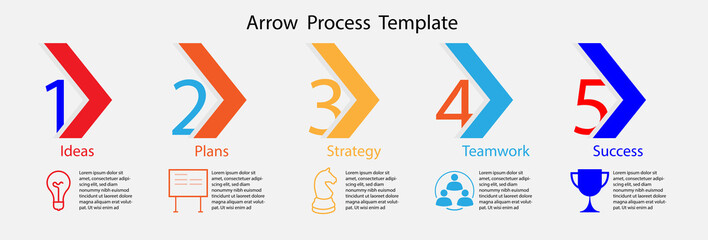 Business infographics. Horizontal progress bar. Concept of five steps of business strategy and development. Modern vector illustration for presentation.