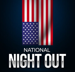 National Night out wallpaper with waving American flag upside down, background. National Night Out takes place on the first Tuesday of August in the United States, aiming to raise community-police awa - obrazy, fototapety, plakaty