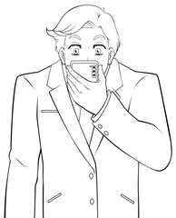 Businessman on Smartphone Line Art