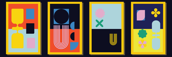 Brutalism Design Abstract Vector Pattern in frame, restro style , vintage suitabel for wall art