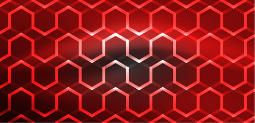 Hexagon abstract background. Techno glowing neon hexagon shapes vector illustration for wallpaper, banner, background, landing page, wall art, invitation, prints, posters