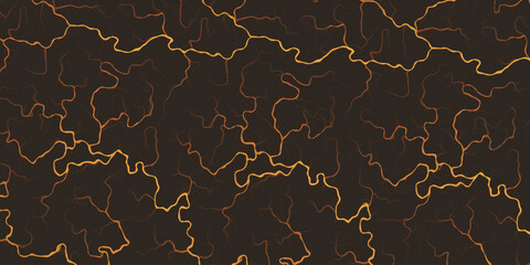 Abstract Modern Style Geometric Background Design, Golden and Brown Lit 3D Flowing Spreading Curving Lines Pattern - Dark Digitally Generated Art, Template in Editable Vector Format