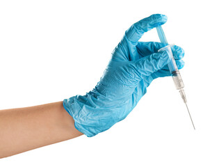 Medical gloves making injection with a syringe