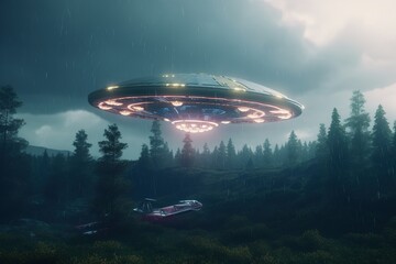 Fototapeta na wymiar Futuristic UFO flying saucer.Generative Ai