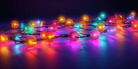 multicolored christmas lights on a dark background with copy space,  created with generatve ai