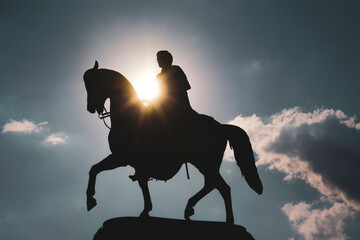 Silhouette of The Equestrian Statue of Johann King of Saxony by Sunset - Dresden, Germany