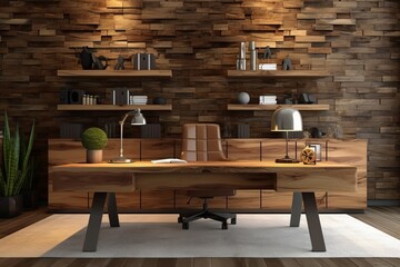 Home office wood tones. Generate Ai
