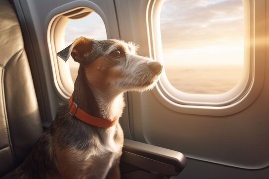 Dog plane passenger. Generate Ai