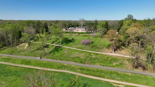 Aerial historic Chatham Manor Fredericksburg Virginia 2. Plantation with over 100 slaves as labor. Fredericksburg Spotsylvania National Military Park. Civil War battlefield HQ  for Union Army.
