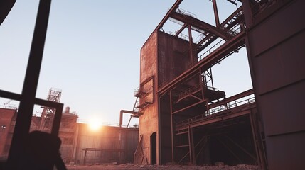 Fototapeta na wymiar Abandoned factory. Industrial background. AI generative image.