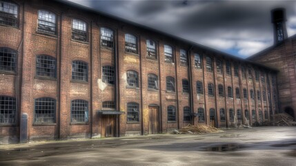 Old abandoned factory. AI generative image.
