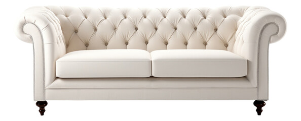 Old styled white leather sofa isolated. Generative AI.