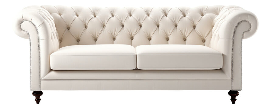 Old styled white leather sofa isolated. Generative AI.