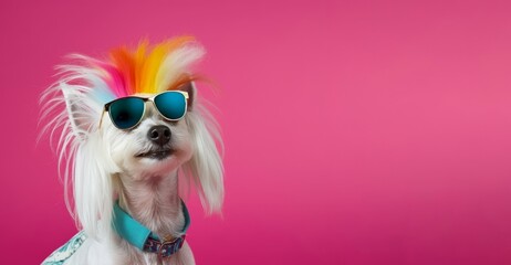 Dog style colorful hair banner. Generate Ai - obrazy, fototapety, plakaty