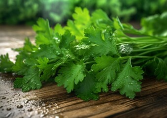freshly harvested parsley up close, with visible stems and leaves