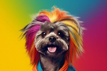 Dog style colorful hair rainbow. Generate Ai