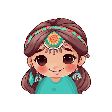 little cute girl with cute jewellery accessories with red chubby cheeks ai image generated