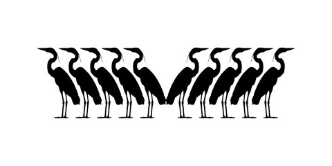 Flock of The Black Heron Bird (Egretta Ardesiaca), also known as the Black Egret Silhouette for Art Illustration, Logo, Pictogram, Website, or Graphic Design Element. Vector Illustration
