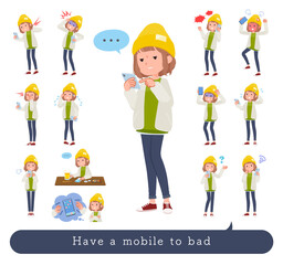 スマホを使って不幸せなカジュアルファッション女性のセット