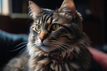portrait of Beautiful cat in city apartments. generative AI