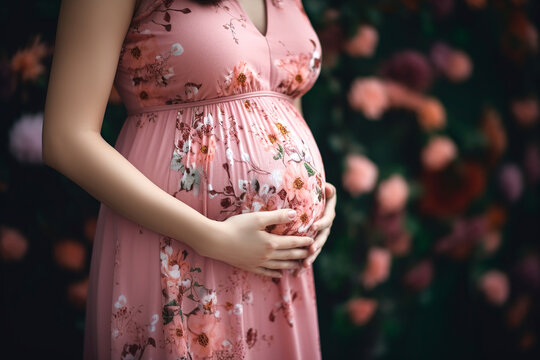 Closeup fictional pregnant woman, created with AI tools