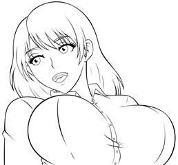 Happy Anime Girl Line Art