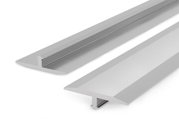 Aluminium door floor threshold T-shape profile isolated on white background - 3d rendering