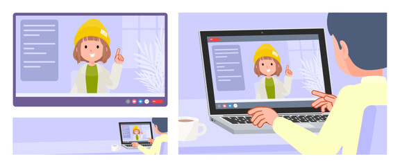 ビデオチャットをしているカジュアルファッション女性のセット