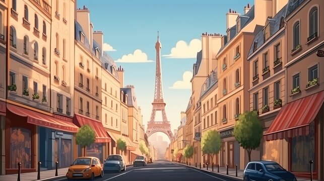 Fototapeta Background street of Paris. A stunning street illustration in Paris, ideal for creating an abstract background in banners. Generative AI.