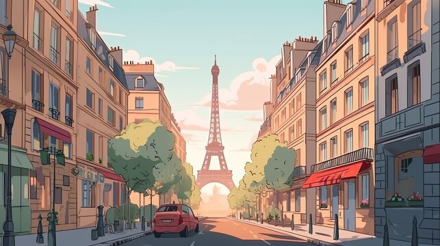 Background street of Paris. Eye-catching banner design featuring an artistic illustration of the main street in Paris. Generative AI.