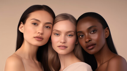 Beauty, diversity. Portrait of women in skin care salon. Generative AI