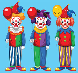  Set of clown cartoon character