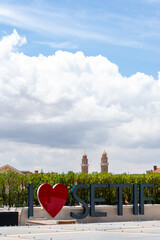 I love Setif sign in Park Mall Setif. Famous landmark. Setif, Algeria	