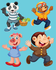 Isolated animals including bear, pig and monkey