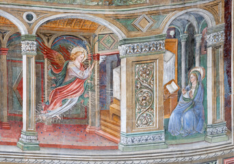 NAPLES, ITALY - APRIL 23, 2023: The fresco of  Annunciation in the church Chiesa di San Giovanni a...
