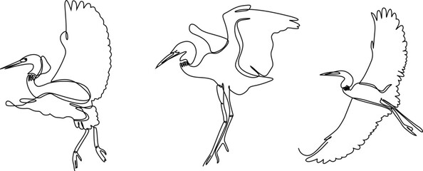continuous line set of birds