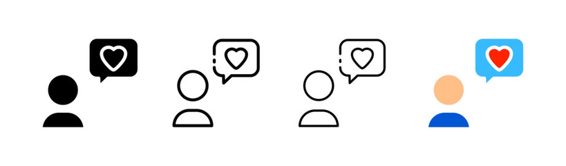 Love feelings. Different styles, color, confess feelings. Vector icons.