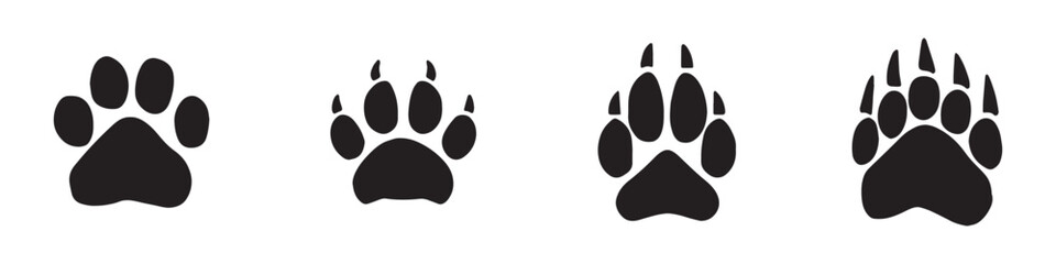 Dog, bear and cat paw prints collection. Vector Illustration. Vector Graphic. EPS 10 - obrazy, fototapety, plakaty