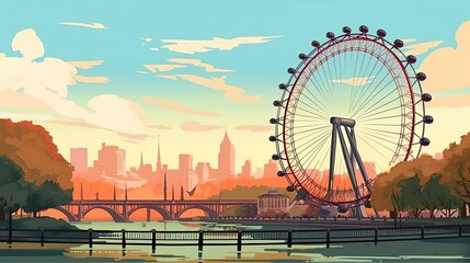 Fototapeta Background London. Captivating illustration of the London Eye, bringing the spirit of London to life in all artworks. Generative AI. obraz