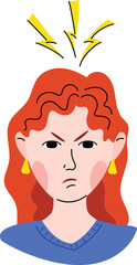 Mental health. Angry woman with lightning above her head. Flat style. Mental health awareness.
