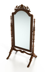 Vintage framed full length floor mirror. 3D illustration