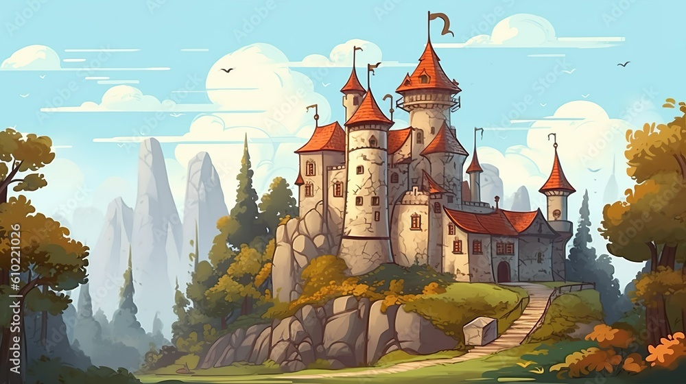 Poster abstract background old castle. a mesmerizing banner design showcasing an intricate illustration of 