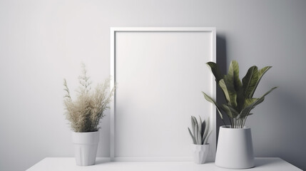 Empty square frame mockup in modern minimalist interior Generative AI