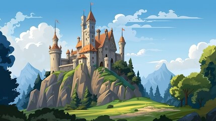 Abstract background old castle. A captivating banner design showcasing an artistic illustration of a majestic old castle set against an abstract background. Generative AI.