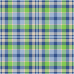 Plaid seamless pattern in green. Check fabric texture. Vector textile print.