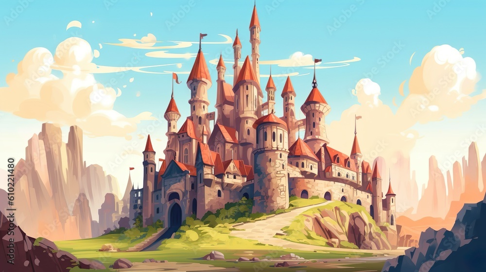 Poster abstract background old castle. a striking banner design highlighting the architectural splendor of 
