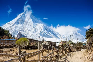 Foto auf Acrylglas Manaslu Himalaya scenic mountain landscape against the blue sky. Manaslu mountain