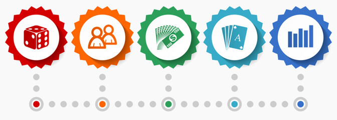 Casino vector icons, gambling flat design web badges collection, business infographic template