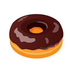 Chocolate donut isometric cartoon on white background. Chocolate doughnut vector.